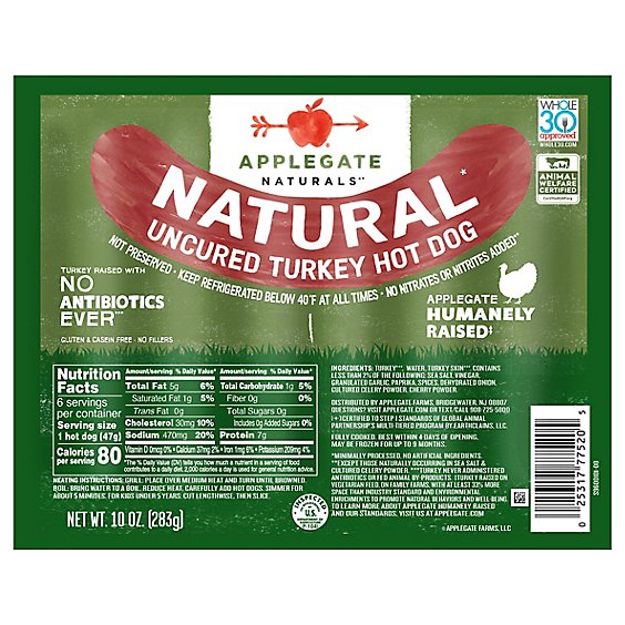 Applegate Natural Uncured Turkey Hot Dog - 10oz