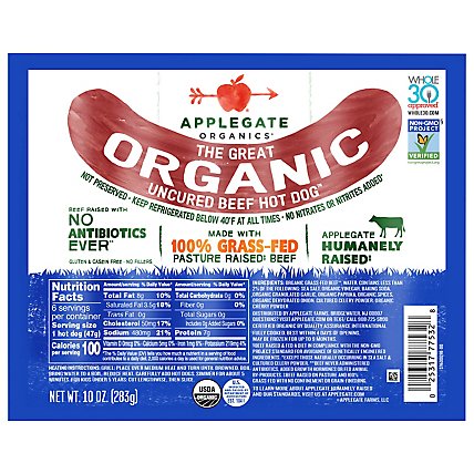 Applegate The Great Organic Uncured Beef Hot Dog - 10oz - Image 2