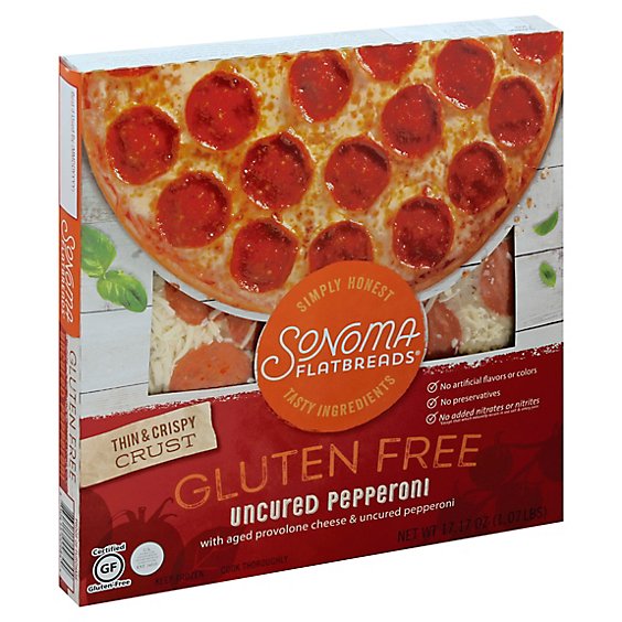 Sonoma Pizza Flatbread Thin & Crispy Crust Uncured Pepperoni Frozen - 17.17 Oz