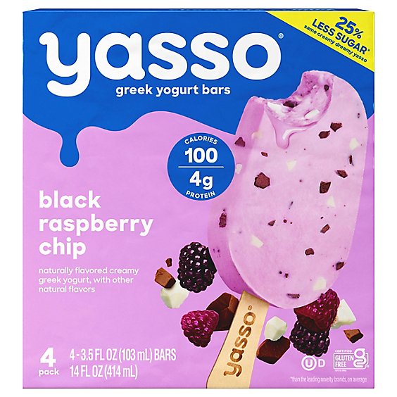 Yasso Frozen Yogurt Greek Bars Black Raspberry Chip - 4-3.5 Fl. Oz.