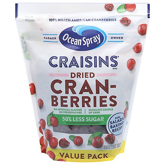 Ocean Spray Craisins Cranberries Dried Reduced Sugar 50% Less Resealable - 20 Oz
