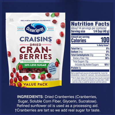 Ocean Spray Craisins Cranberries Dried Reduced Sugar 50% Less Resealable - 20 Oz - Image 4