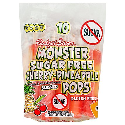 Budget Saver Monster Pops Sugar Free Cherry Pineapple 10 Count - 30 Fl. Oz. - Image 1