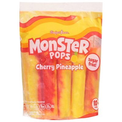 Budget Saver Monster Pops Sugar Free Cherry Pineapple 10 Count - 30 Fl. Oz.