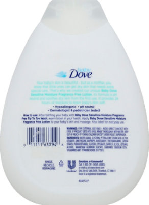 Dove Baby Lotion Sensitive Moisture Fragrance Free - 13 Fl. Oz. - Image 3