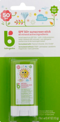 Babyganics Sunscreen Stick Broad Spectrum SPF 50+ Pure Mineral - 0.47 Oz - Image 2