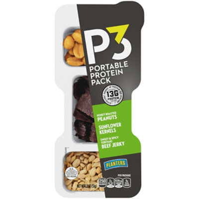 P3 Portable Protein 1pk Hny Rsted Pnt Swt & Spcy Tryki Jrky Snflwr Kernel - 1.8 Oz - Image 2