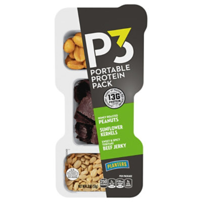 P3 Portable Protein 1pk Hny Rsted Pnt Swt & Spcy Tryki Jrky Snflwr Kernel - 1.8 Oz - Image 1