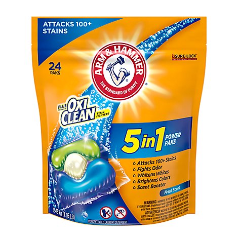 ARM & HAMMER Laundry Detergent Oxi Clean Concentrated 3 in 1 Pouch - 24 Count