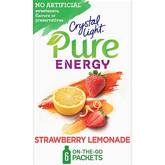 Crystal Light Pure Drink Mix Sweetened On-The-Go Packets Strawberry Lemonade - 6-0.31 Oz
