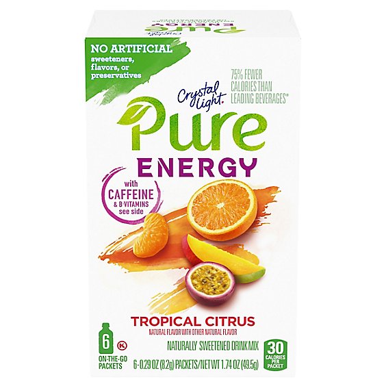 Crystal Light Pure Energy Tropical Citrus Powdered Drink Mix On the Go Packets - 6 Count