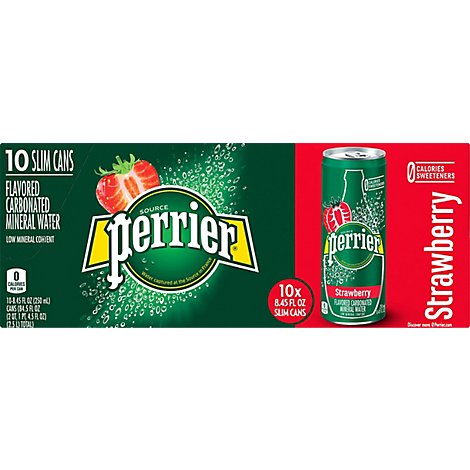 Perrier Strawberry Flavored Carbonated Mineral Water Slim Cans - 10-8.45 Fl. Oz.