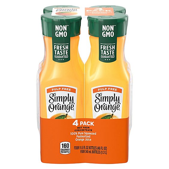 Simply Orange Juice Drink Pulp Free Orange - 4-11.5 Fl. Oz.