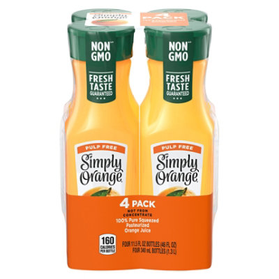 Simply Orange Juice Drink Pulp Free Orange - 4-11.5 Fl. Oz.