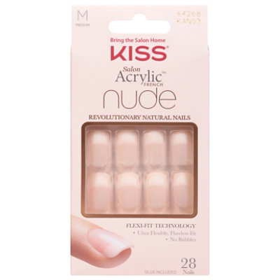 Kiss Nails Salon Acrylic French Real Short Length - 28 Count - Image 1