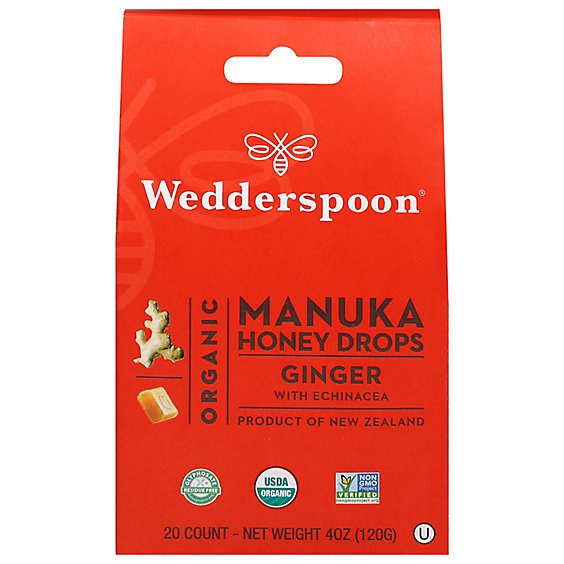 Wedderspoon Organic Manuka Honey Drops Ginger With Echinacea - 4 Oz