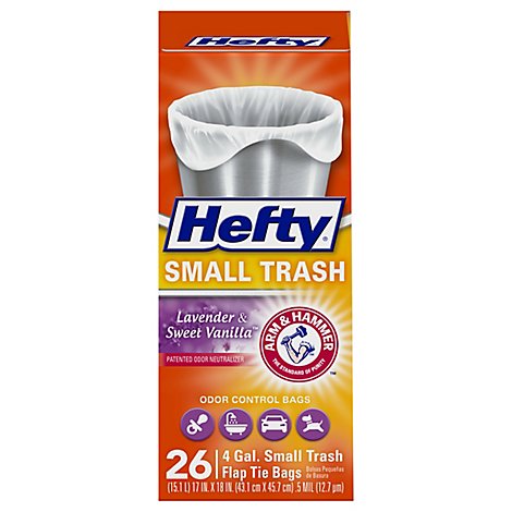 Hefty Trash Bags Small Flap Tie 4 Gallon Lavender & Sweet Vanilla Scent - 26 Count
