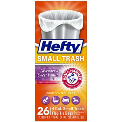 Hefty Trash Bags Small Flap Tie 4 Gallon Lavender & Sweet Vanilla Scent - 26 Count