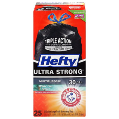 Hefty Trash Bags Drawstring Ultra Strong ARM & HAMMER White 30 Gallon Pine Breeze - 25 Count - Image 3