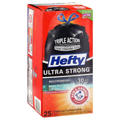Hefty Trash Bags Drawstring Ultra Strong ARM & HAMMER White 30 Gallon Pine  Breeze - 25 Count - Safeway
