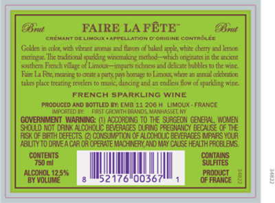 Faire La Fete Sparkling Brut Wine - 750 Ml - Image 6