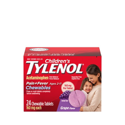 Tylenol Childrens Chewables Grape Tablets - 24 Count