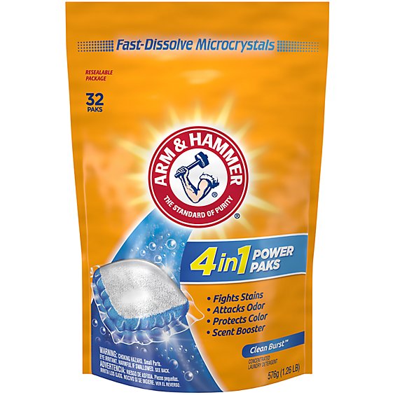 ARM & HAMMER 4 In 1 Laundry Detergent Power Paks - 32 Count