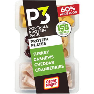 P3 Portable Protein Plate with Turkey Cashews Cheddar Cheese & Cranberries Tray - 3.2 Oz