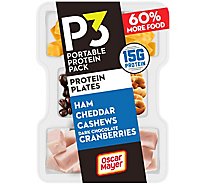 P3 Portable Protein Plate with Ham Cashews Cheddar Cheese & Chocolate Cranberries Tray - 3.2 Oz