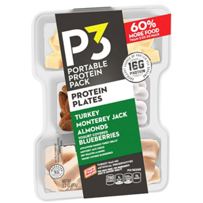 P3 Portable Protein Snack & Protein Plate with Turkey Almonds Jack Cheese & Yogurt Covered Blueberries - 3.2 Oz - Image 8