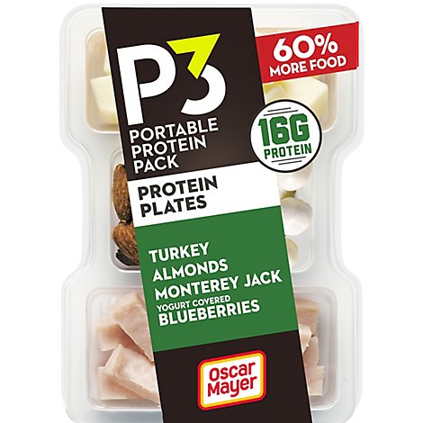 P3 Portable Protein Pack Protein Plates Turkey Almonds Monterey Jack Yogurt Blueberries - 3.2 Oz