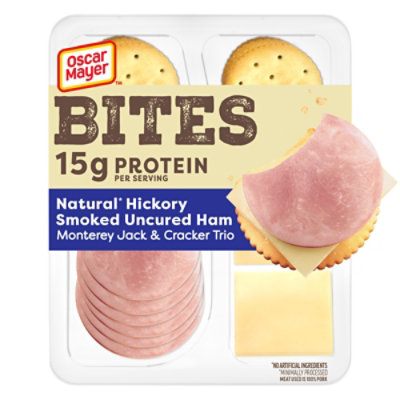 Oscar Mayer Bites Hickory Smoked Uncured Ham, Monterey Jack & Cracker Meat & Cheese Snack Plate - 3.3 Oz - Image 1