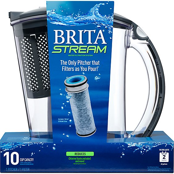 Brita Rapids Carbon Gray Large 10 Cup Capacity Stream Water Pitcher With Stream Filter - Each