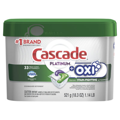 Cascade Platinum Dishwasher Detergent ActionPacs + Oxi Fresh Scent - 33 Count