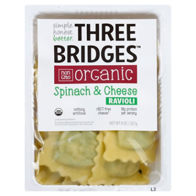 Three Bridges Organic Spinach & Cheese Ravioli - 8 Oz