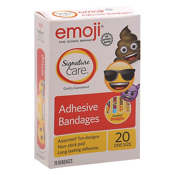 Signature Care Adhesive Bandages Emoji One Size - 20 Count