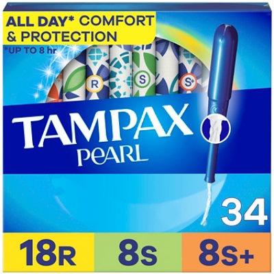 Tampax Pearl Regular Super Super Plus Absorbency Unscented Tampons Trio Pack - 34 Count - Image 1