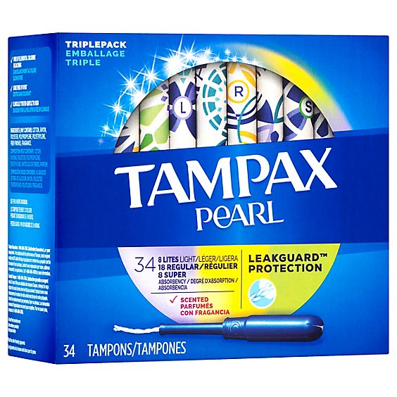 Tampax Pearl Tampons Triplepack Assorted Absorbency Scented - 34 Count