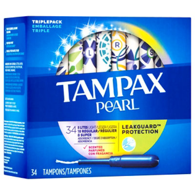 Tampax Pearl Tampons Triplepack Assorted Absorbency Scented - 34 Count