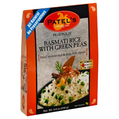 Patels Indian Cuisine Ready-To-Eat Basmati Rice With Green Peas Peas Pulav - 8.8 Oz - Image 1