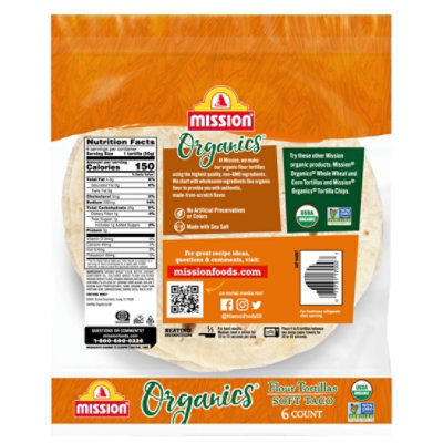 Mission Organics Flour Tortillas Soft Taco Size - 6 Count - Image 2