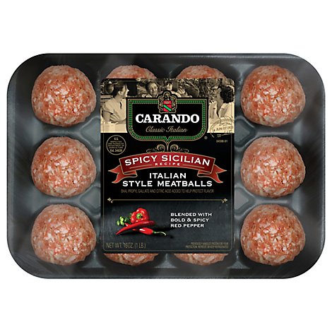 Carando Meatballs Italian Style Sicilian Recipe Hot - 16 Oz