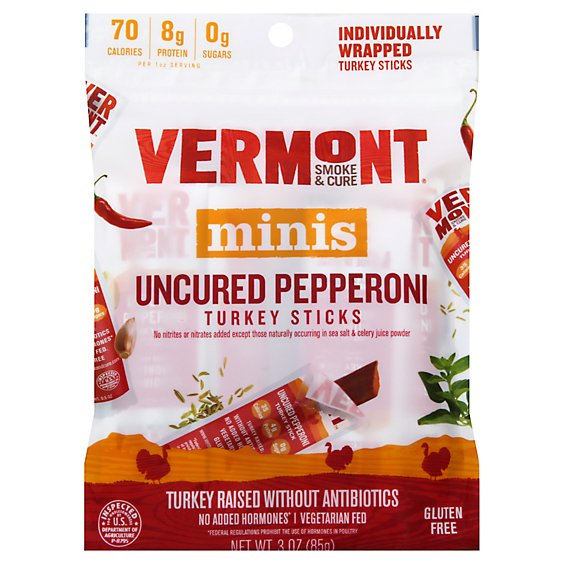 Vermont Smoke & Cure Uncured Pepperoni Turkey Sticks Go Pack - 3 Oz