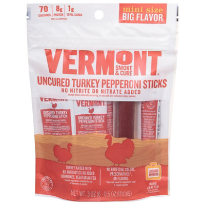 Vermont Smoke & Cure Uncured Pepperoni Turkey Sticks Go Pack - 3 Oz
