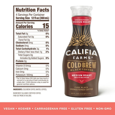 Califia Farms Pure Black Unsweetened Medium Roast Cold Brew Coffee 48 Fl. Oz. - Image 2