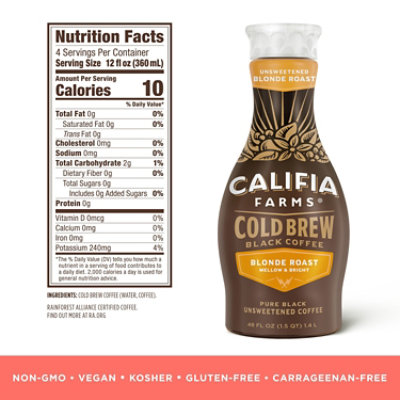 Califia Farms Pure Black Blonde Roast Cold Brew Coffee - 48 Fl. Oz. - Image 2