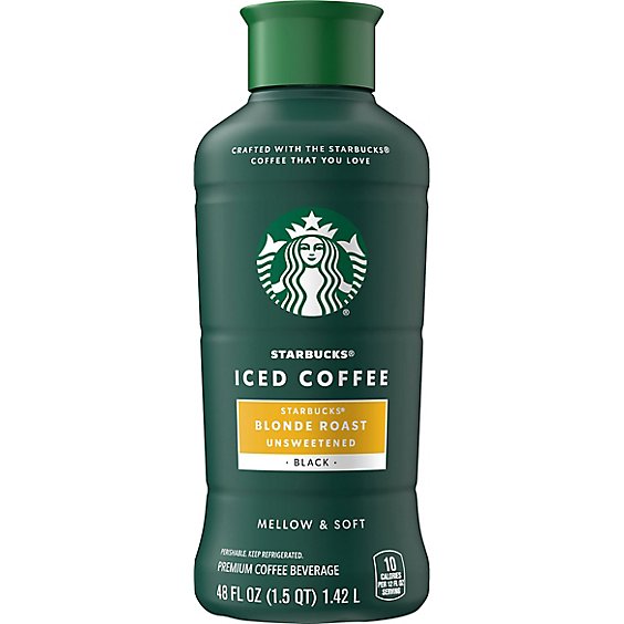 Starbucks Premium Unsweetened Blonde Roast Iced Coffee Beverage Bottle - 48 Fl. Oz.