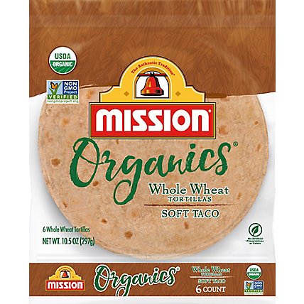 Mission Organic Tortillas Whole Wheat Soft Taco Bag 6 Count - 10.5 Oz - Image 2