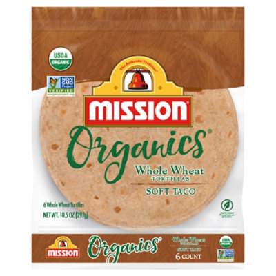 Mission Organic Tortillas Whole Wheat Soft Taco Bag 6 Count - 10.5 Oz
