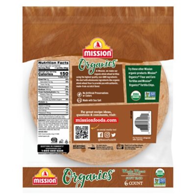 Mission Organics Whole Wheat Flour Tortillas - Soft Taco Size - 6 Count - Image 2